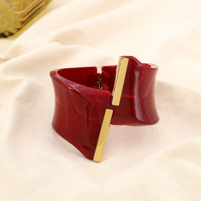 Bracelet acier résine jonc ouvrable marbré 0225596 rouge bordeaux