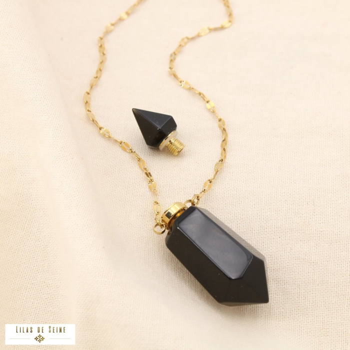 Collier sautoir flacon ouvrable acier inox pierre 0123154 noir