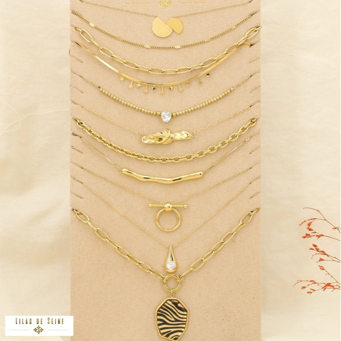 Ensemble 10 colliers acier inox doré +présentoir 0125584 doré