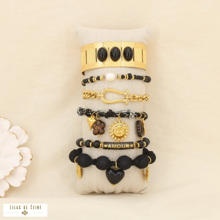 Ensemble 6 bracelets acier bohème nuance noir 0225605 noir