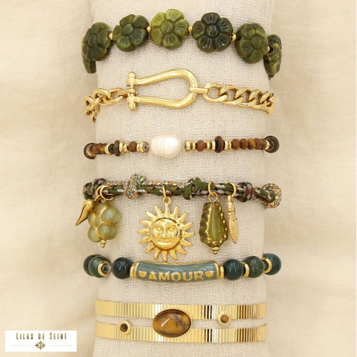 Ensemble 6 bracelets acier bohème nuance vert foncé 0225607 vert foncé