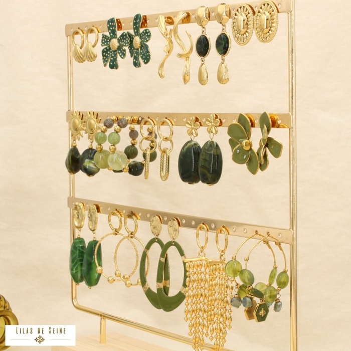 Ensemble 15 boucles d'oreilles acier nuance vert 0325612 vert