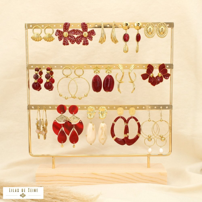 Ensemble 15 boucles d'oreilles acier nuance rouge 0325613 rouge