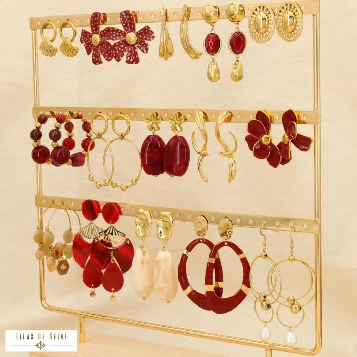 Ensemble 15 boucles d'oreilles acier nuance rouge 0325613 rouge