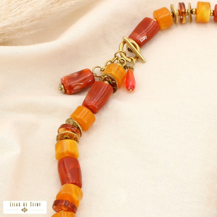 Collier acier inoxydable résine tubulaire marbrée 0125612 doré rose