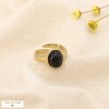Bague ouverte acier inoxydable cabochon résine ovale 0425540 noir