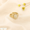 Bague ouverte acier inoxydable cabochon résine ovale 0425540 naturel/beige