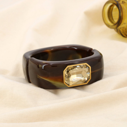 Bracelet ouvert marbré manchette acier résine strass 0225595 marron foncé
