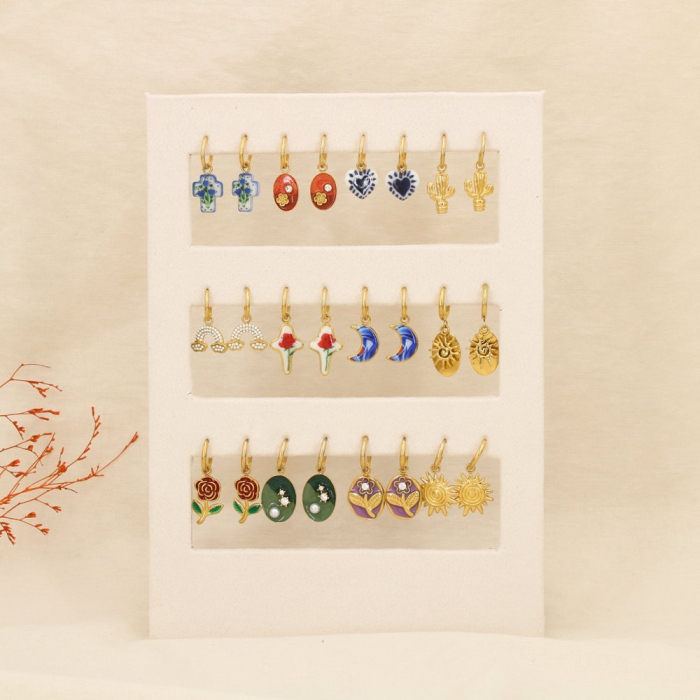Ensemble 12 boucles d'oreilles acier émail acrylique 0325624 multi