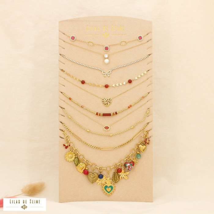 Ensemble 10 colliers acier inoxydable bohème florale 0125616 multi