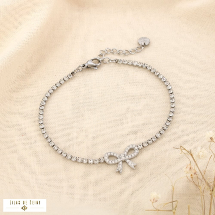 Bracelet acier inoxydable pendentif nœud strass 0225506 argenté
