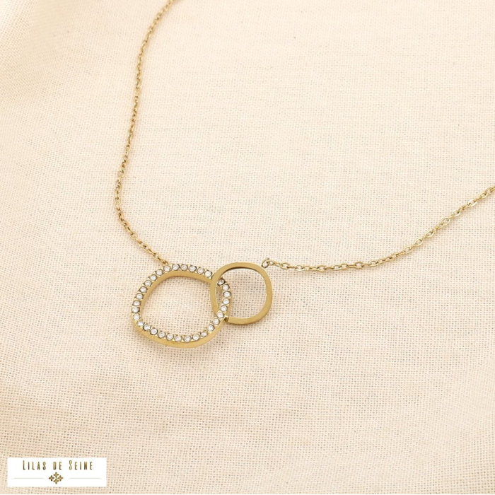 Bracelet acier inoxydable strass anneaux entrelacés 0125548 doré