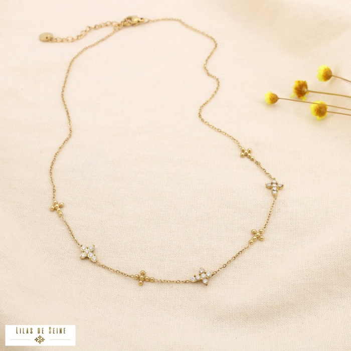 Collier acier inoxydable minimaliste croix strass 0125560 doré