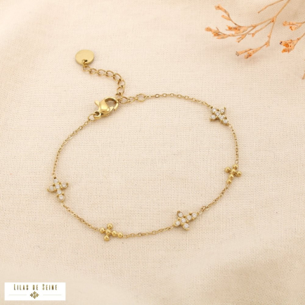 Bracelet acier inoxydable minimaliste croix strass 0225546 doré