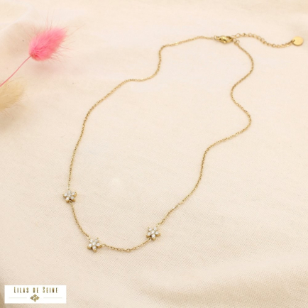 Collier acier inoxydable minimaliste fleur strass 0125564 doré