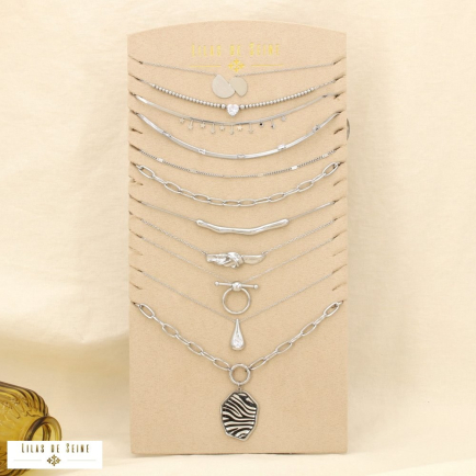 Ensemble 10 colliers acier inoxydable nuance argenté 0125585 argenté