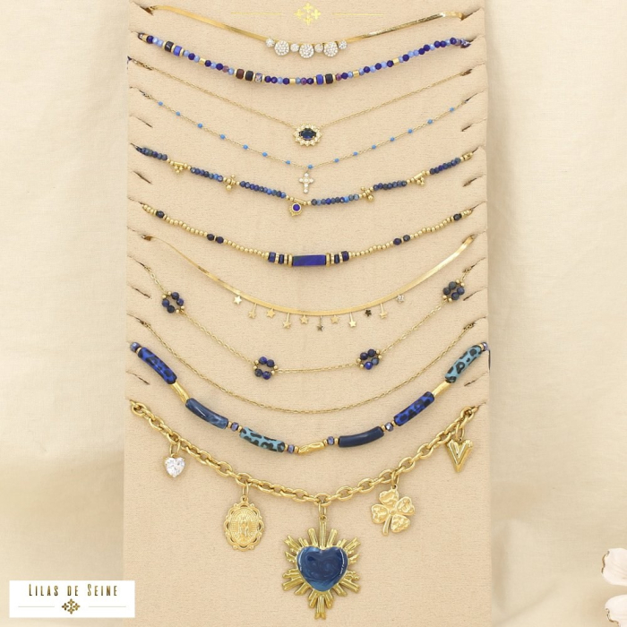 Ensemble 10 colliers acier inoxydable nuance bleu 0125622 bleu foncé