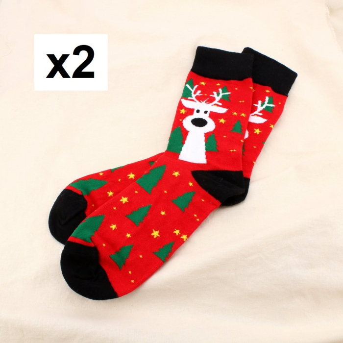 2 paires chaussettes imprimées renne sapin étoile 0625529 rouge