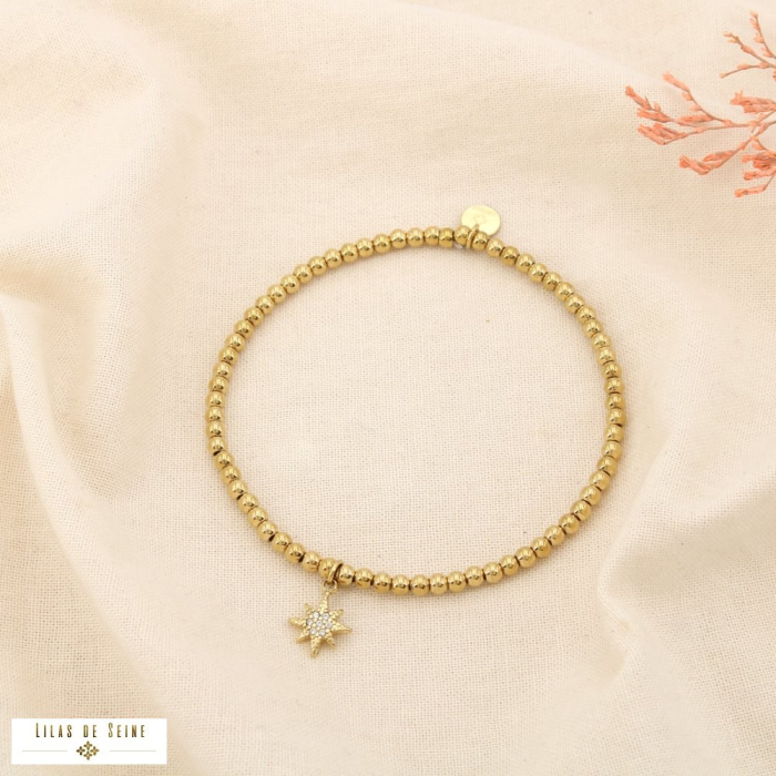 Ensemble 12 bracelets élastique billes acier strass 0125625 doré/argenté