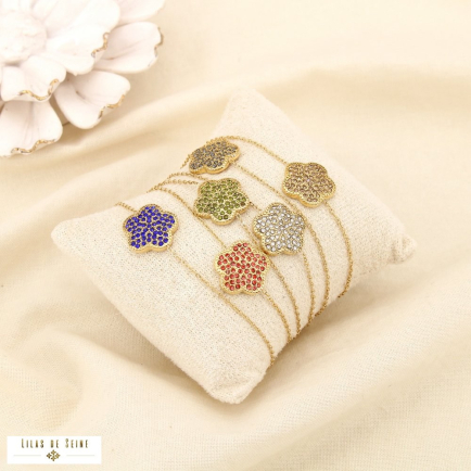 Ensemble 8 bracelets fleur acier inoxydable strass 0225614 multi