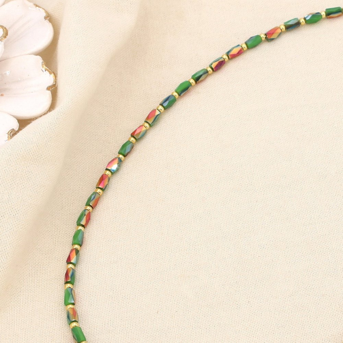 Collier acier inoxydable cristal facetté CCB 0125607 vert foncé