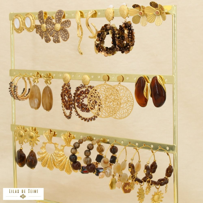 Ensemble 15 boucles d'oreilles acier floral brun 0325582 marron