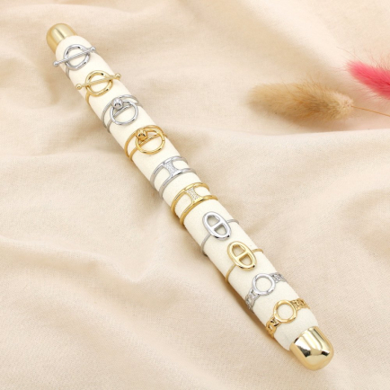 Ensemble 10 bagues réglable fines acier inox ajouré 0425545 doré/argenté