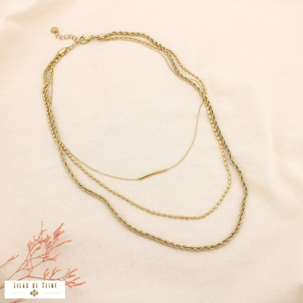 Collier multi-chaînes maille corde tube acier inoxydable 0124515 doré