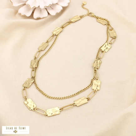 Collier double rangs chaîne acier inoxydable martelé 0125599 doré