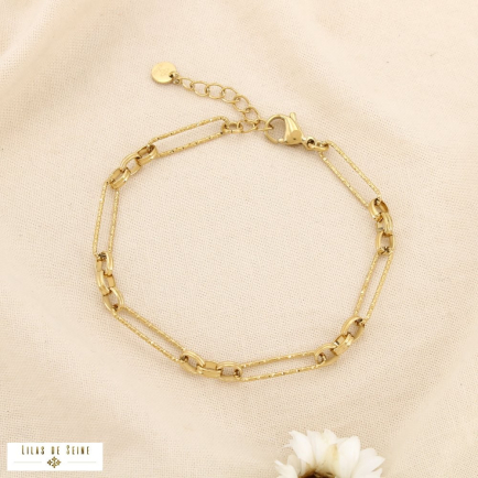 Bracelet acier inoxydable maillon large texturé 0225598 doré