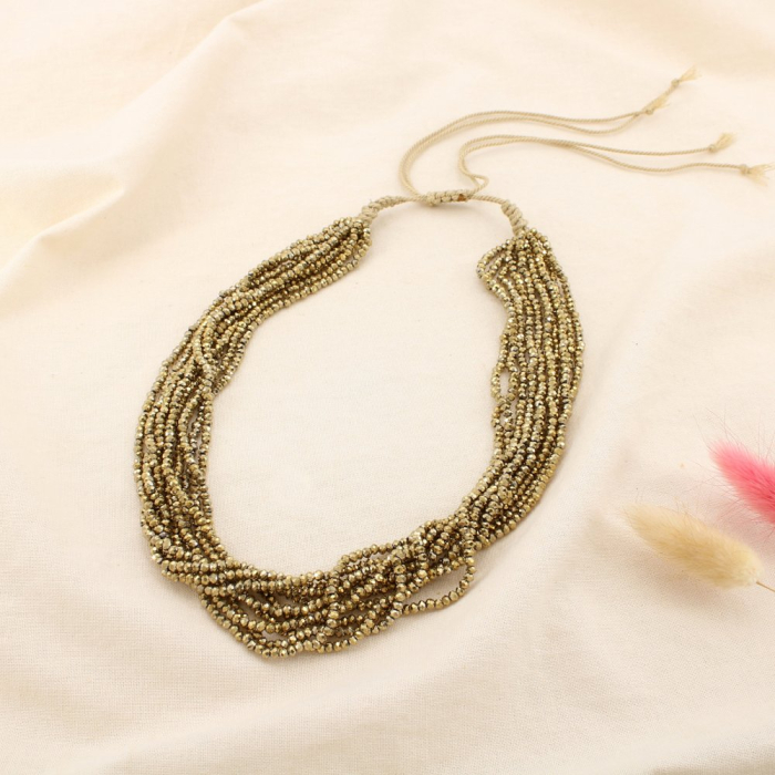 Collier multi-rangs cristal cordon coulissant 0125503 naturel/beige