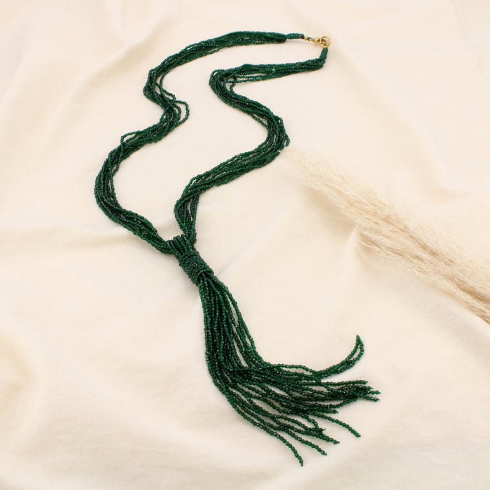 Sautoir multi-rangs acier inoxydable cristal franges 0125608 vert foncé
