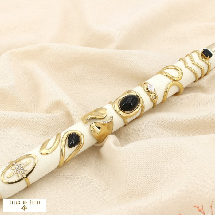 Ensemble 7 bagues acier strass pierre nuance noir 0425546 noir