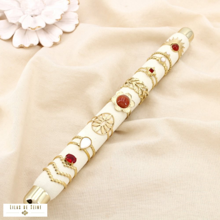 Ensemble 8 bagues acier strass pierre nuance rouge 0425547 rouge