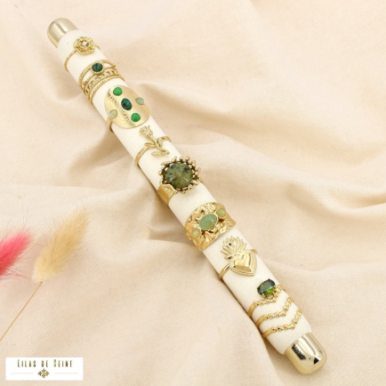 Ensemble 8 bagues acier strass pierre nuance verte 0425550 vert