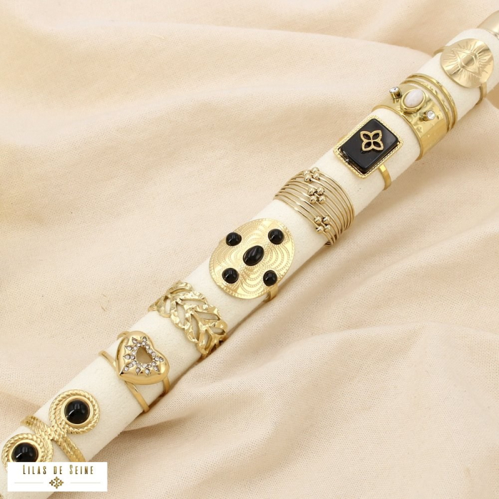 Ensemble 8 bagues acier strass pierre nuance noir 0425551 noir