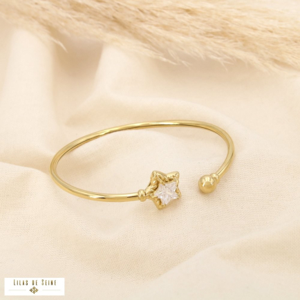 Bracelet ouvert acier inoxydable strass étoile 0225589 doré