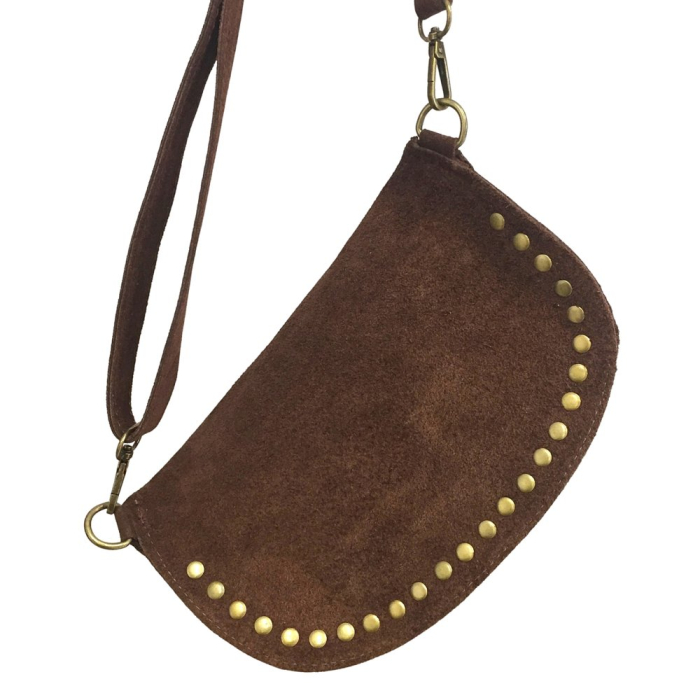 Sac banane cuir véritable daim clous 0924517 marron