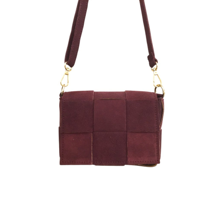 Sac pochette cuir véritable façon daim box tressé 0925028 bordeaux
