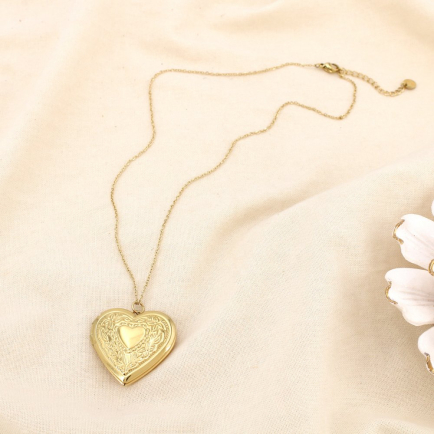 Collier acier inoxydable pendentif cœur ouvrant 0125630 doré