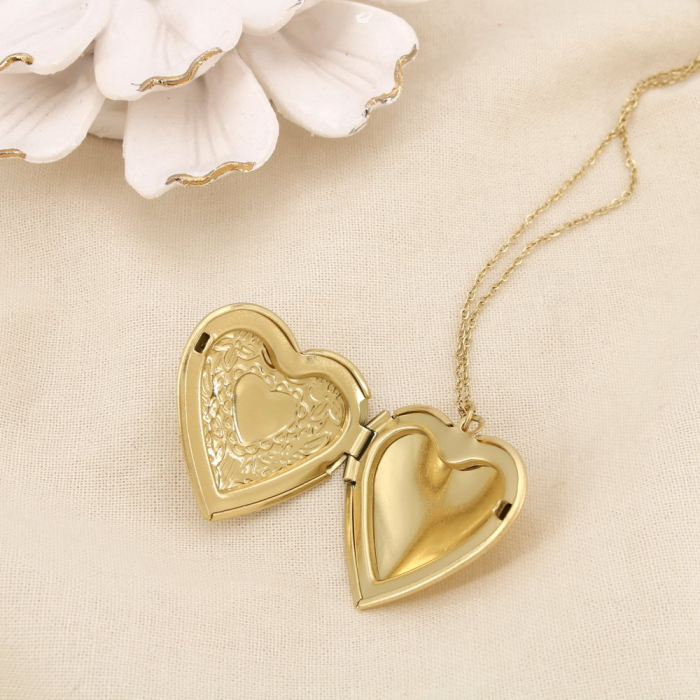 Collier acier inoxydable pendentif cœur ouvrant 0125630 doré