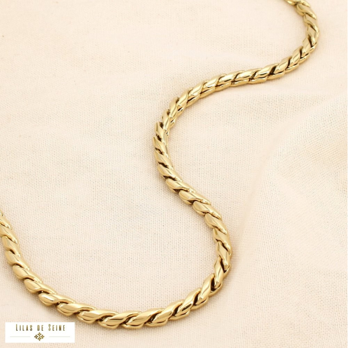 Collier acier inoxydable torsadé tube 0125589 doré