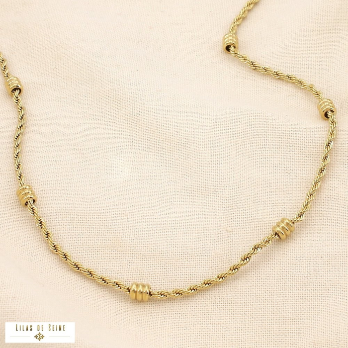 Collier acier inox torsadé rondelle cylindrique 0125590 doré