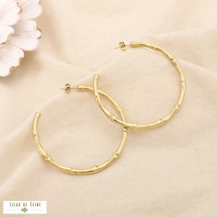 Boucles d’oreilles créoles acier effet bambou 0325588 doré