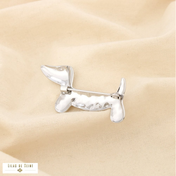 Broche épingle acier inoxydable chien teckel 0525513 argenté