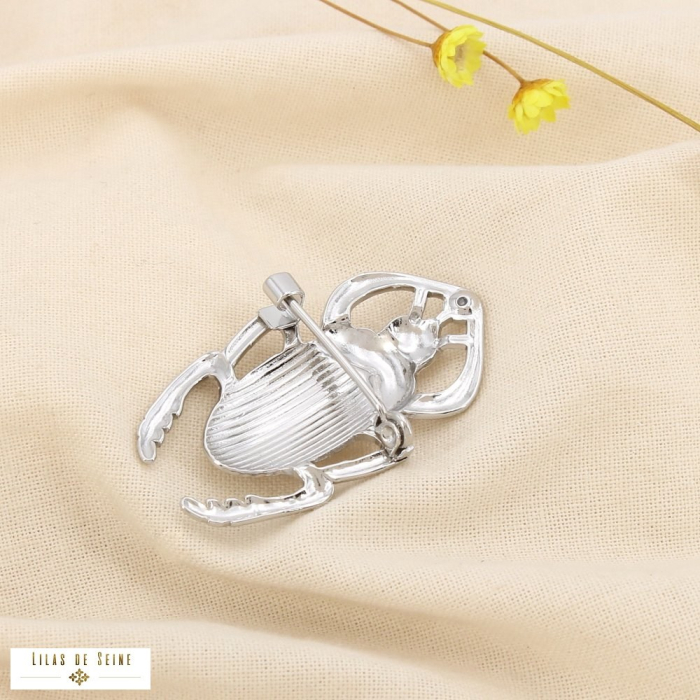 Broche épingle acier inoxydable strass scarabée 0525515 argenté