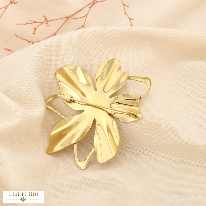 Broche épingle acier inoxydable fleur sculptural 0525514 doré