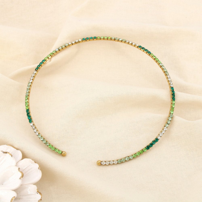 Collier cerceau acier inoxydable cristaux dégradés 0125635 vert