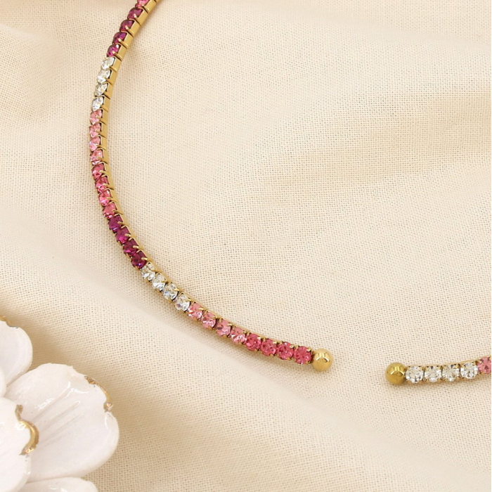 Collier cerceau acier inoxydable cristaux dégradés 0125635 magenta
