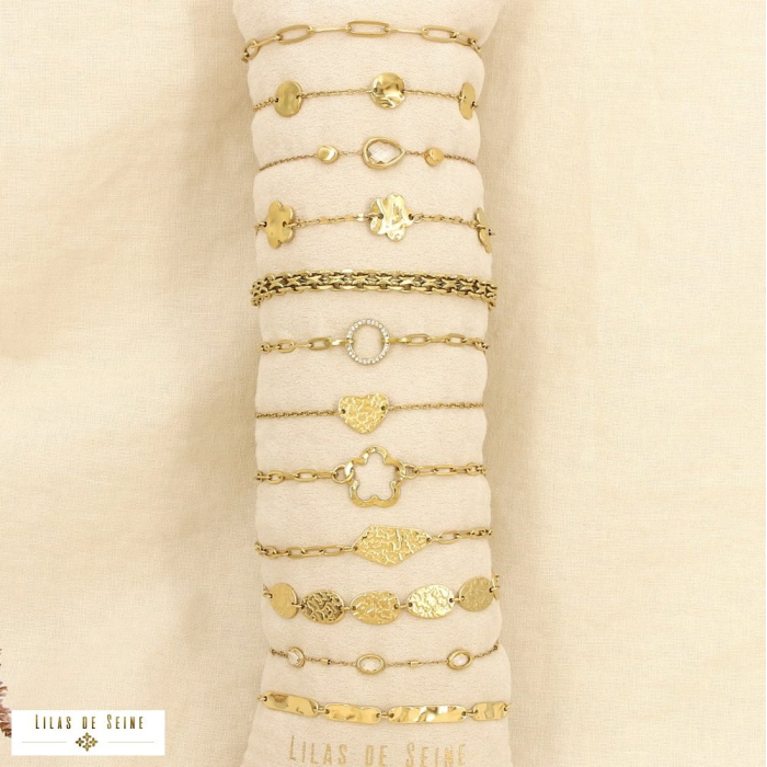 Ensemble 12 bracelets acier coeur fleur goutte 0225623 doré